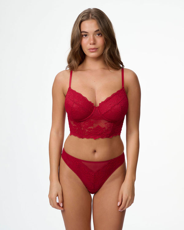 מחוך תחרה עם ברזלים ללא ריפוד במראה חזייה - RUBY RED