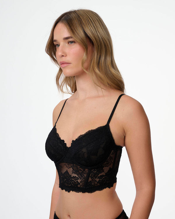 מחוך תחרה עם ברזלים ללא ריפוד במראה חזייה - BLACK