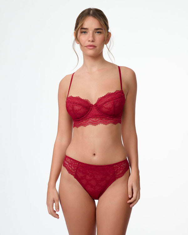 ברלט תחרה עם ברזלים ללא ריפוד במראה חזייה - RUBY RED