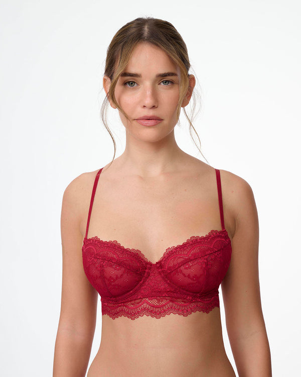 ברלט תחרה עם ברזלים ללא ריפוד במראה חזייה - RUBY RED