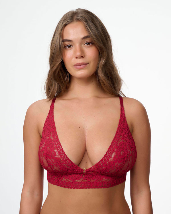 ברלט תחרה ללא ריפוד וללא ברזלים עם אביזר זהב עגול - RUBY RED