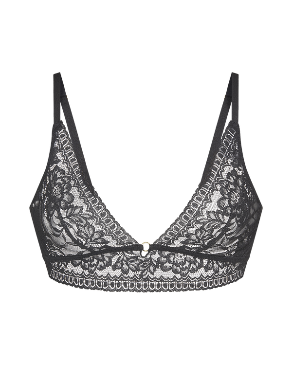 ברלט תחרה ללא ריפוד וללא ברזלים עם אביזר זהב עגול - BLACK