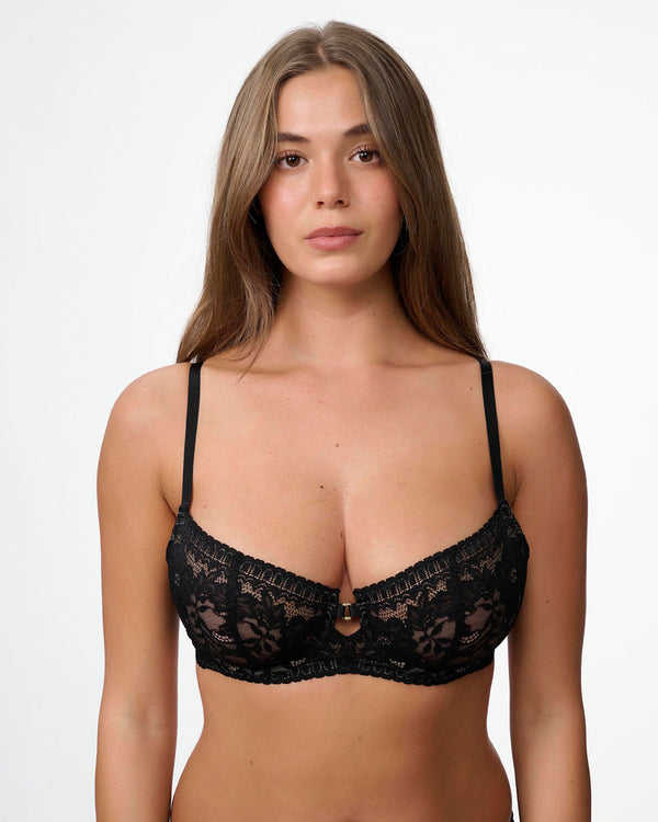 ברלט תחרה עם ברזלים ללא ריפוד במראה חזייה - BLACK