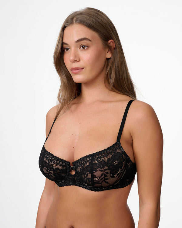 ברלט תחרה עם ברזלים ללא ריפוד במראה חזייה - BLACK