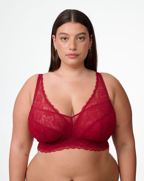 ברלט תחרה בשילוב רשת ללא ברזלים וללא ריפוד - RUBY RED