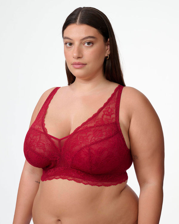 ברלט תחרה בשילוב רשת ללא ברזלים וללא ריפוד - RUBY RED