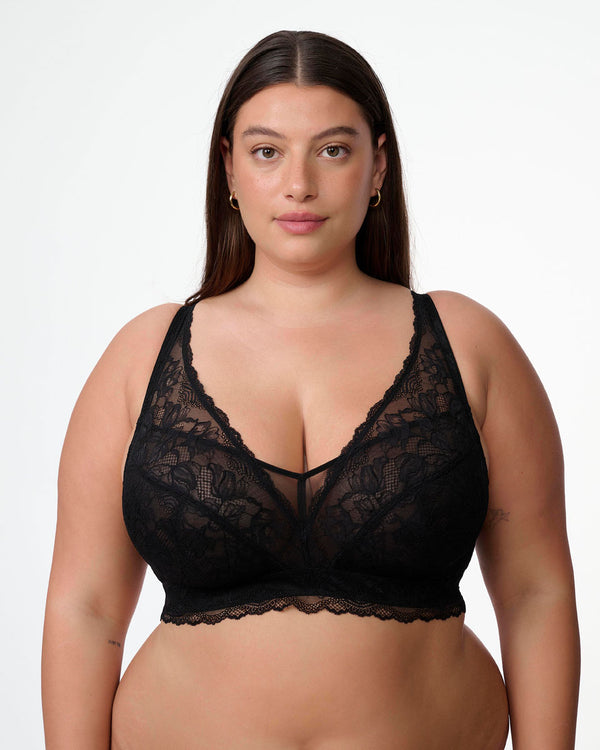 ברלט תחרה בשילוב רשת ללא ברזלים וללא ריפוד - BLACK