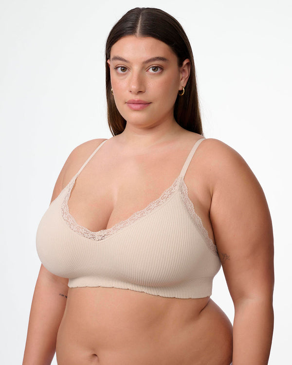 ברלט סימלס ריב עם ריפוד נשלף ותחרה עדינה - OATMEAL