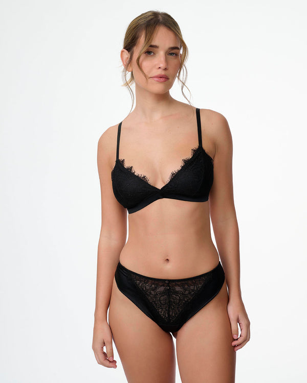 ברלט משולשים ללא ברזלים בשילוב תחרה ומיקרו מבריק - BLACK