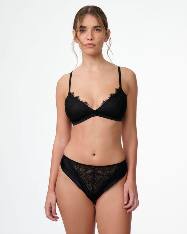 ברלט משולשים ללא ברזלים בשילוב תחרה ומיקרו מבריק - BLACK