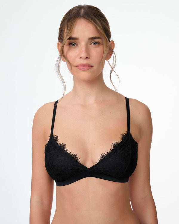 ברלט משולשים ללא ברזלים בשילוב תחרה ומיקרו מבריק - BLACK