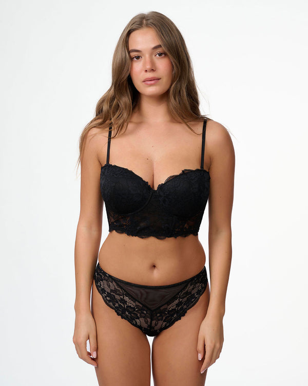 מחוך סטרפלס מרופד עם ברזלים מתחרה עשירה - BLACK