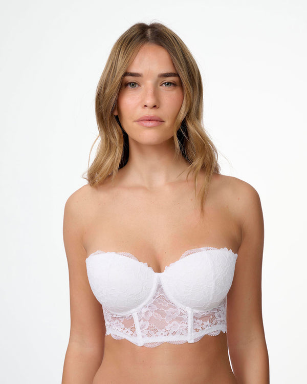 מחוך סטרפלס מרופד עם ברזלים מתחרה עשירה - IVORY