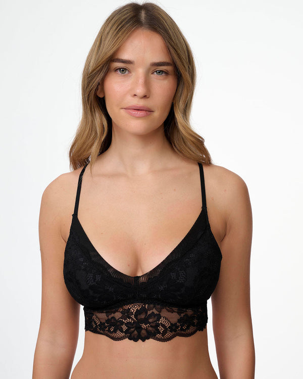 ברלט תחרה ללא ברזלים עם קאפ נשלף מתחרה פרחונית - BLACK