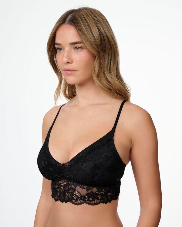 ברלט תחרה ללא ברזלים עם קאפ נשלף מתחרה פרחונית - BLACK