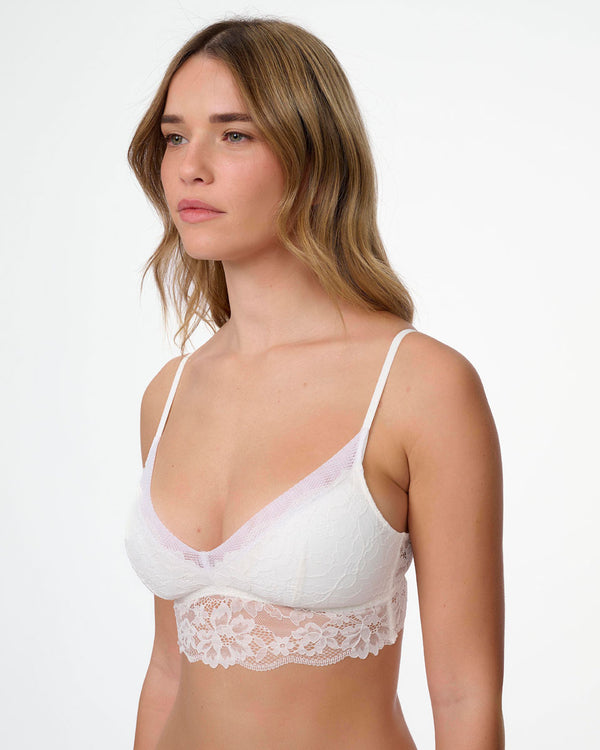 ברלט תחרה ללא ברזלים עם קאפ נשלף מתחרה פרחונית - IVORY