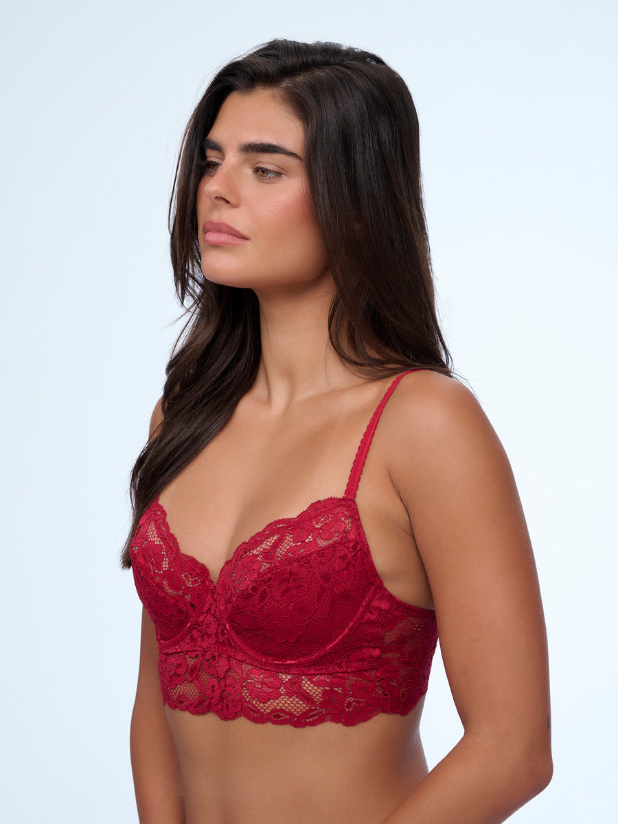 ברלט תחרה ללא ריפוד עם ברזלים - RUBY RED