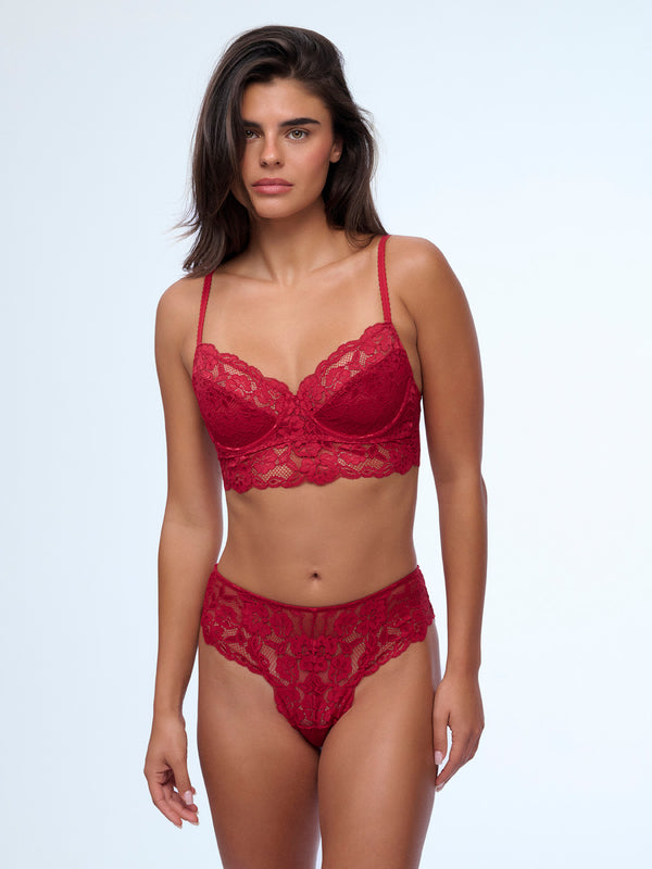 ברלט תחרה ללא ריפוד עם ברזלים - RUBY RED