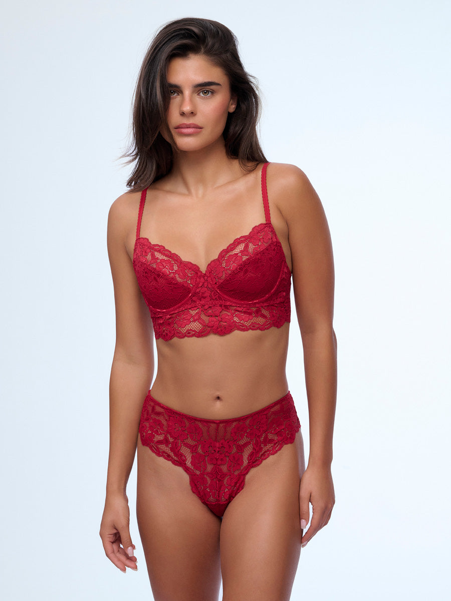 ברלט תחרה ללא ריפוד עם ברזלים - RUBY RED