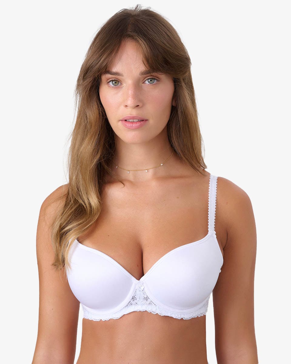 חזייה מרופדת עם ברזלים בשילוב  תחרה - לבן – תמונה 1