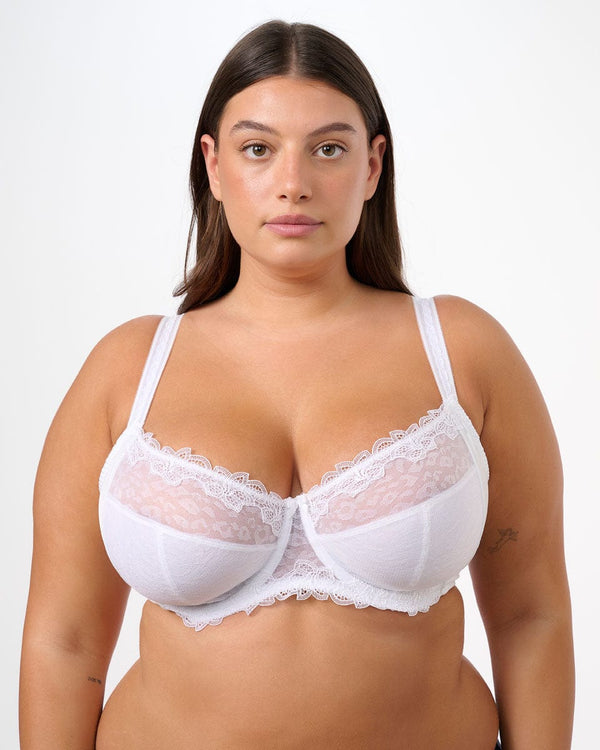 חזייה  ללא ריפוד עם ברזלים מבד  מנומר עדין - לבן – תמונה 1