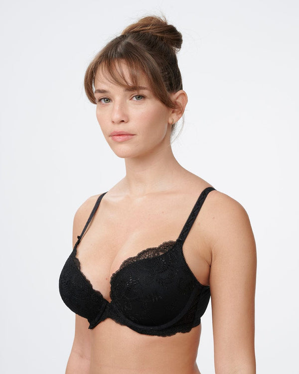 חזיית דאבל פוש אפ רקומה עם ברזלים - שחור – תמונה 2