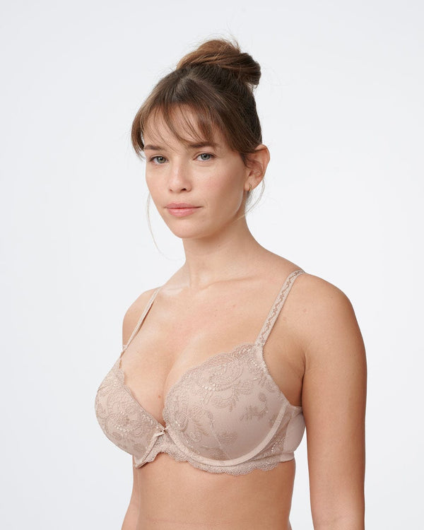 חזיית דאבל פוש אפ רקומה עם ברזלים - NUDE – תמונה 2