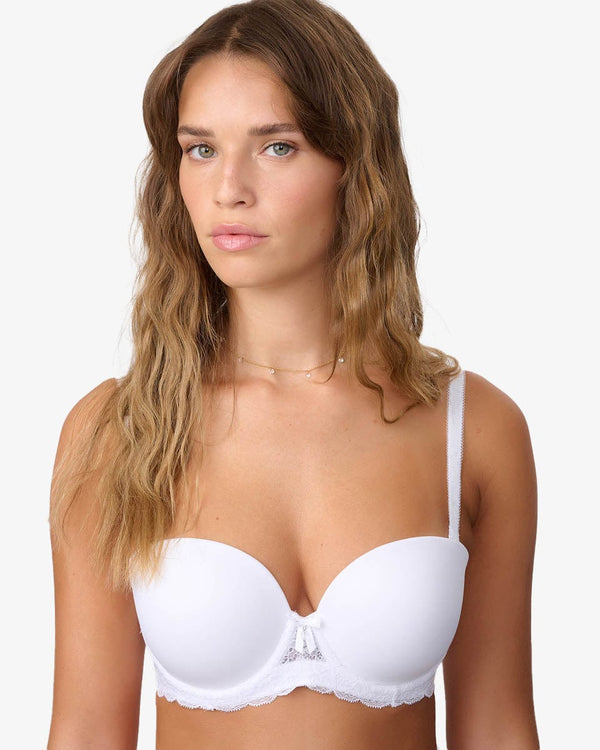 חזיית סטרפלס עם ברזלים בשילוב תחרה - WHITE – תמונה 1