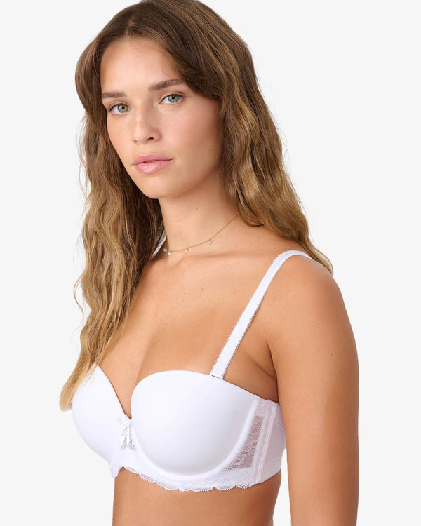 חזיית סטרפלס עם ברזלים בשילוב תחרה - WHITE – תמונה 2