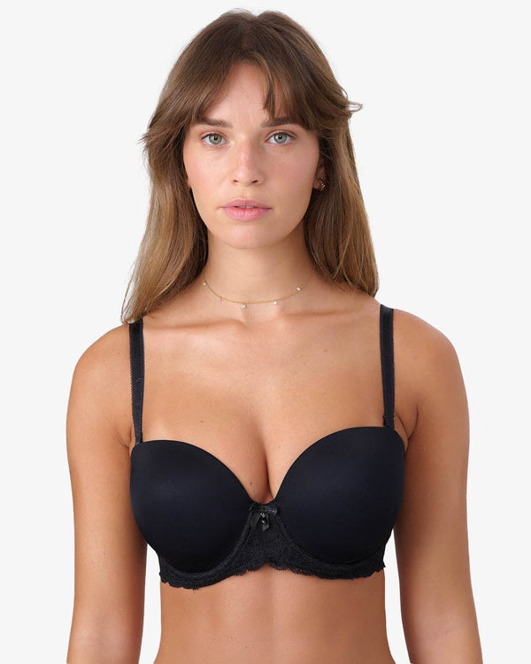 חזיית סטרפלס עם ברזלים בשילוב תחרה - BLACK – תמונה 1