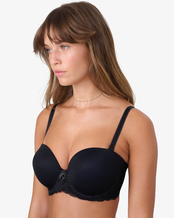 חזיית סטרפלס עם ברזלים בשילוב תחרה - BLACK – תמונה 2