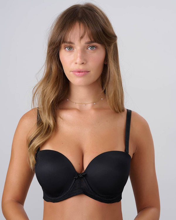 חזיית סטרפלס עם ברזלים בשילוב תחרה - BLACK – תמונה 1