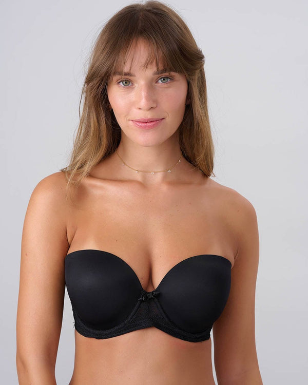 חזיית סטרפלס עם ברזלים בשילוב תחרה - BLACK – תמונה 4