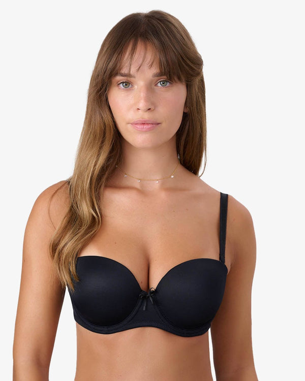 חזיית סטרפלס מרופדת עם ברזלים וגב סיליקון שקוף - BLACK – תמונה 1