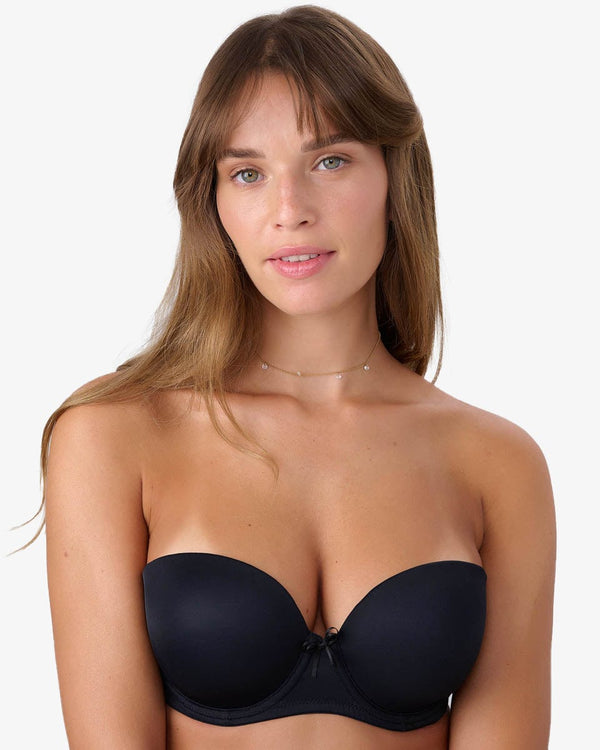 חזיית סטרפלס מרופדת עם ברזלים וגב סיליקון שקוף - BLACK – תמונה 2