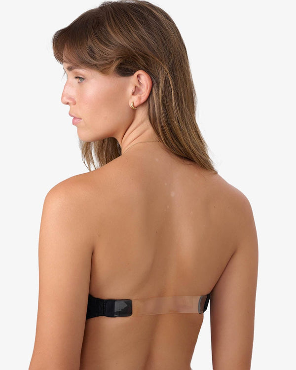 חזיית סטרפלס מרופדת עם ברזלים וגב סיליקון שקוף - BLACK – תמונה 4