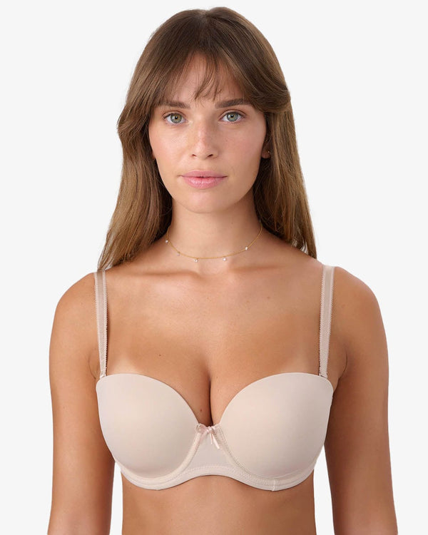 חזיית סטרפלס מרופדת עם ברזלים וגב סיליקון שקוף - NUDE – תמונה 4