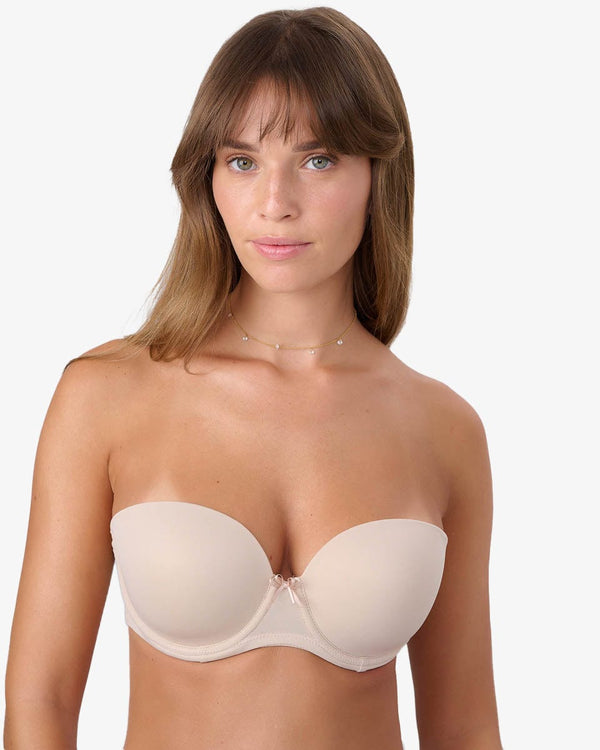 חזיית סטרפלס מרופדת עם ברזלים וגב סיליקון שקוף - NUDE – תמונה 1