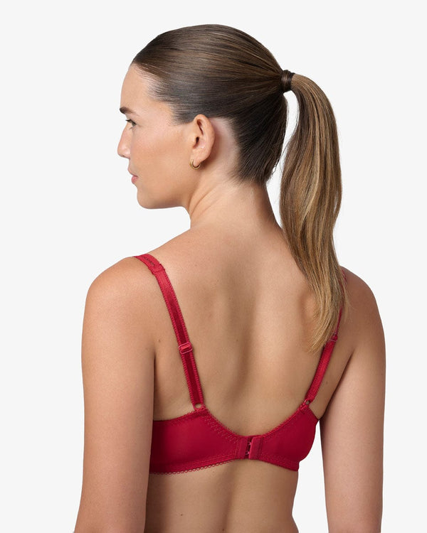 חזיית LUCIA  ללא ריפוד בגזרת בלקונט פתוחה מתחרת פרחים עשירה - RUBY RED – תמונה 3