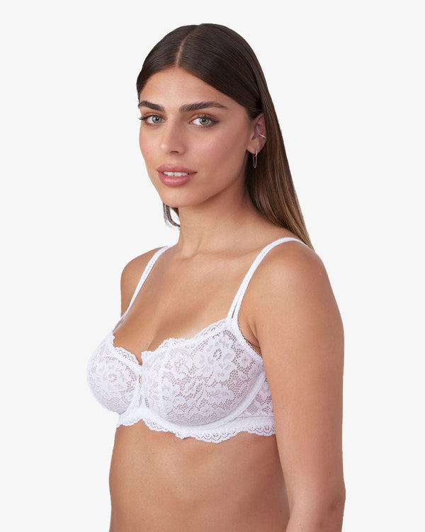 חזיית LUCIA  ללא ריפוד בגזרת בלקונט פתוחה מתחרת פרחים עשירה - WHITE – תמונה 2