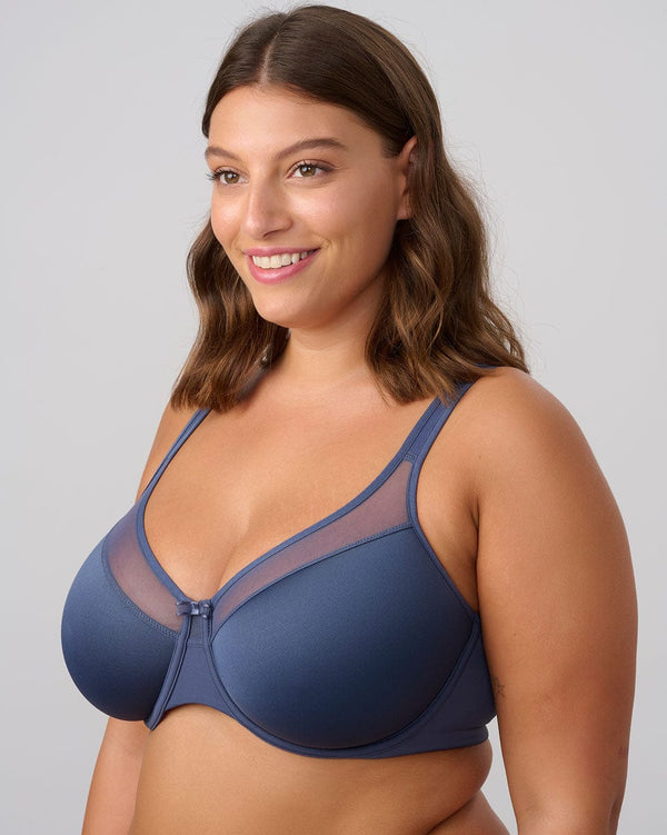 חזיית ספייסר עם ברזלים בשילוב בד רשת שקוף - DENIM – תמונה 2