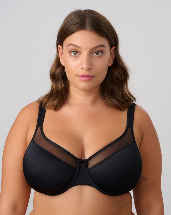 חזיית ספייסר עם ברזלים בשילוב בד רשת שקוף - BLACK – תמונה 1