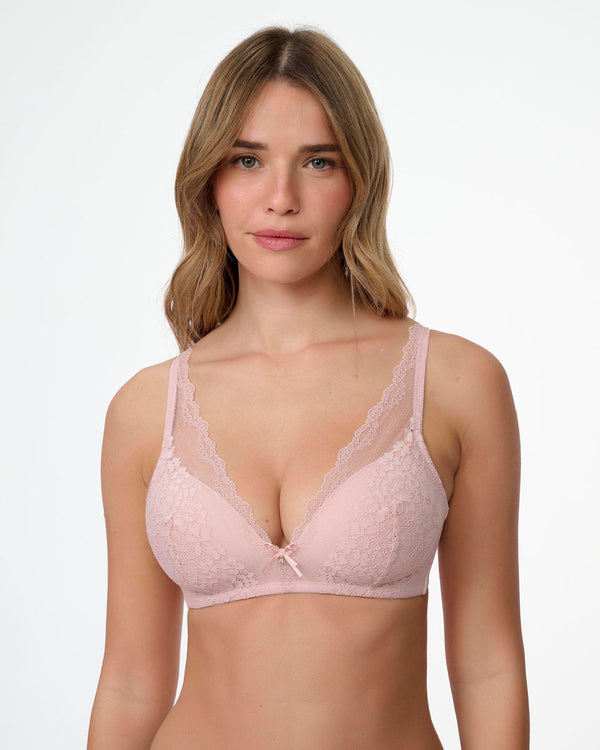 חזייה מרופדת ללא ברזלים בשילוב תחרה - DEEP BLUSH