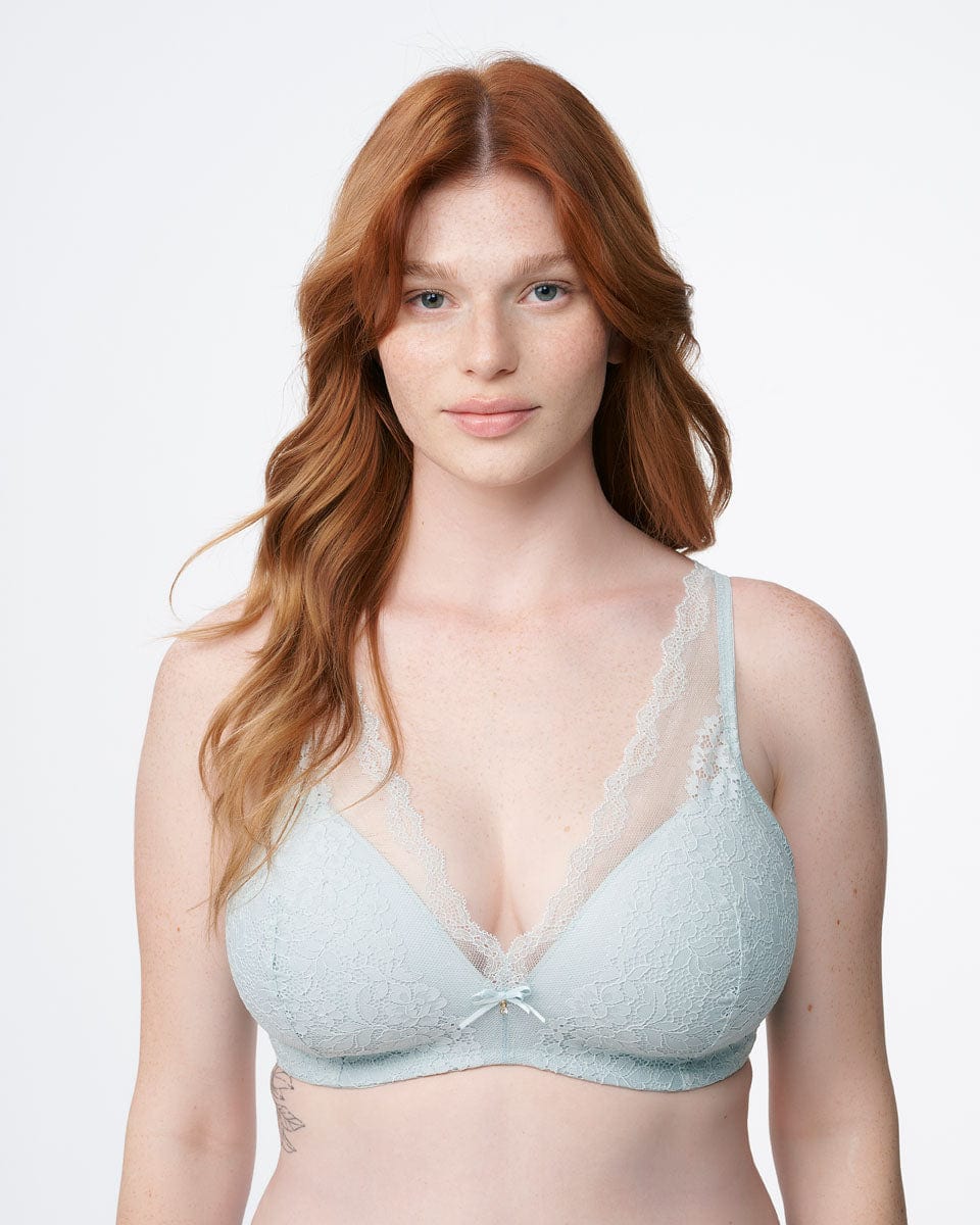 חזייה מרופדת ללא ברזלים בשילוב תחרה - MINERAL GREEN – תמונה 1