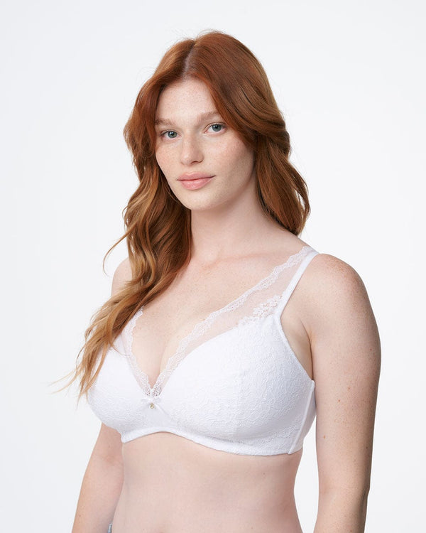 חזייה מרופדת ללא ברזלים בשילוב תחרה - WHITE – תמונה 2