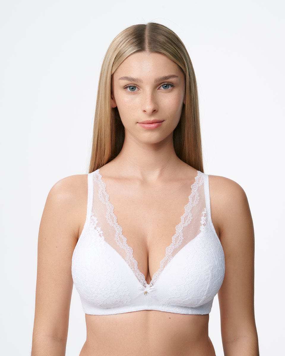 חזייה מרופדת ללא ברזלים בשילוב תחרה - WHITE – תמונה 4