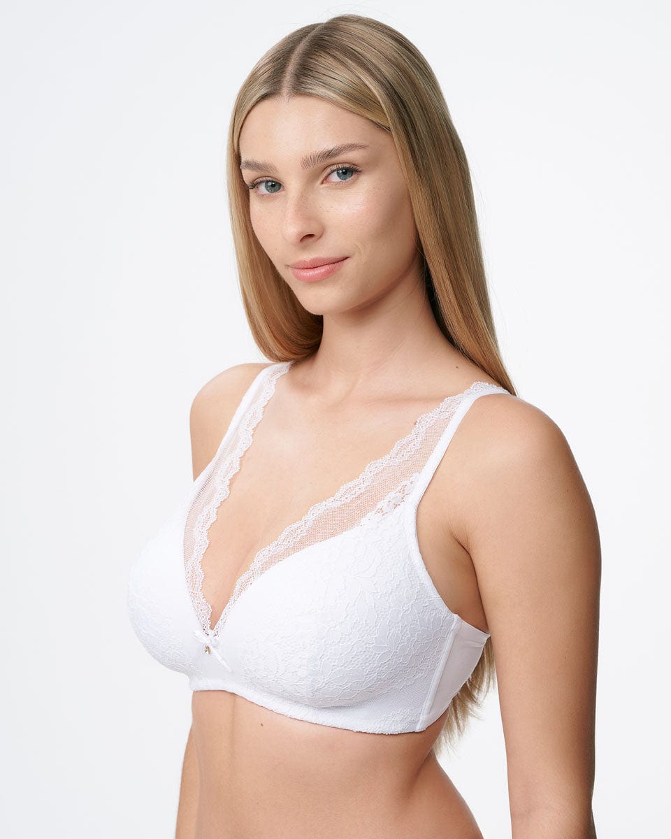 חזייה מרופדת ללא ברזלים בשילוב תחרה - WHITE – תמונה 5