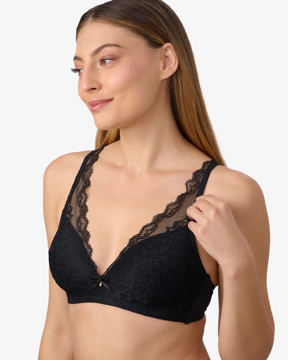 חזייה מרופדת ללא ברזלים בשילוב תחרה - BLACK – תמונה 2