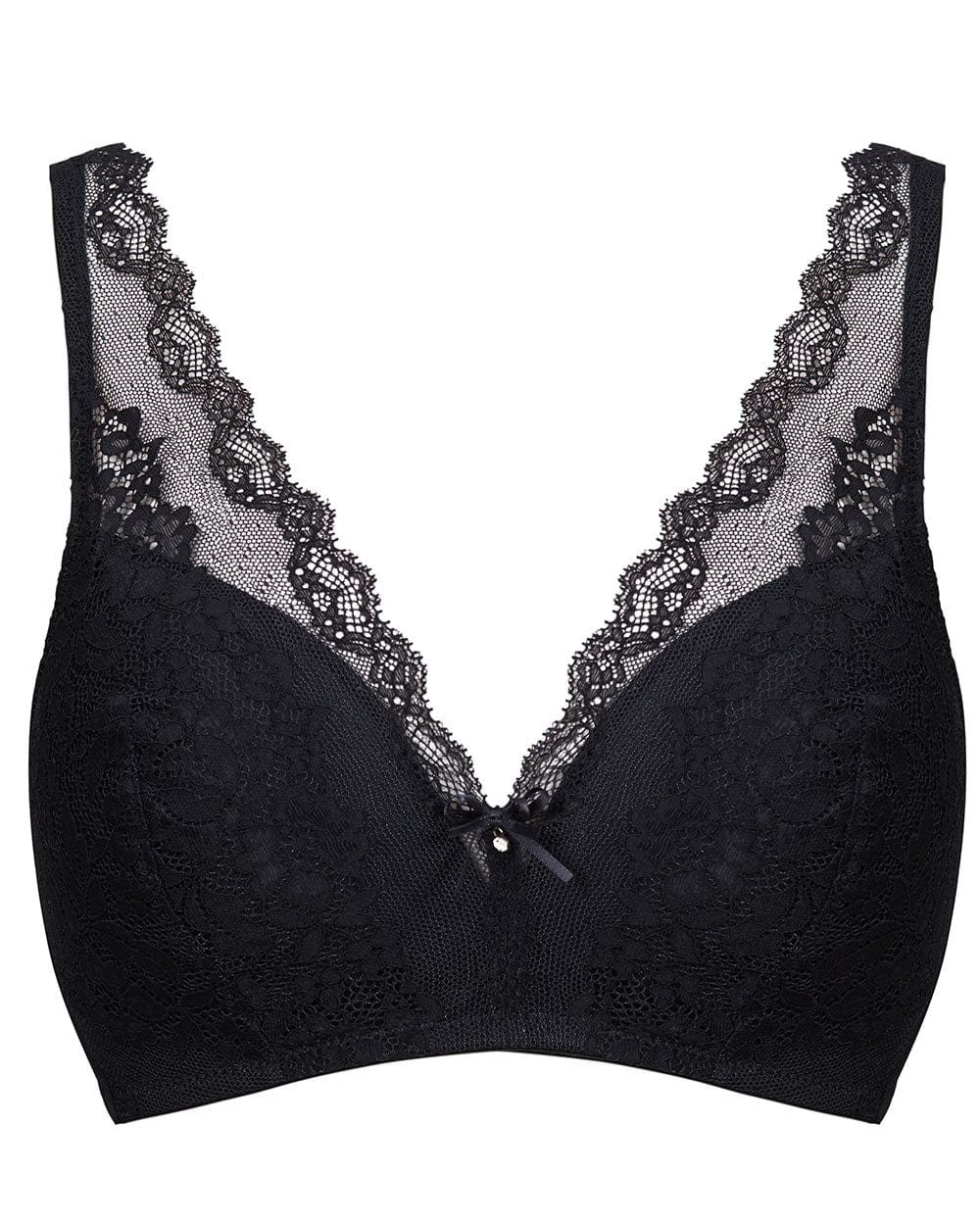 חזייה מרופדת ללא ברזלים בשילוב תחרה - BLACK – תמונה 4