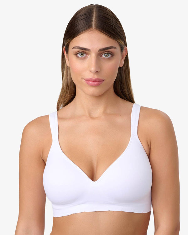 חזיית סימלס מרופדת ללא ברזלים עם כתפיות מתרחבות - WHITE – תמונה 1